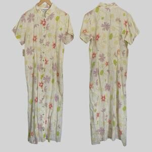 Aly Wear Vintage Made in USA Linen Floral Maxi Dress size Medium Cottage Prairie